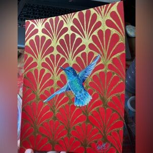 Hummingbird Original painting bird art deco realism contemporary Artettina USA